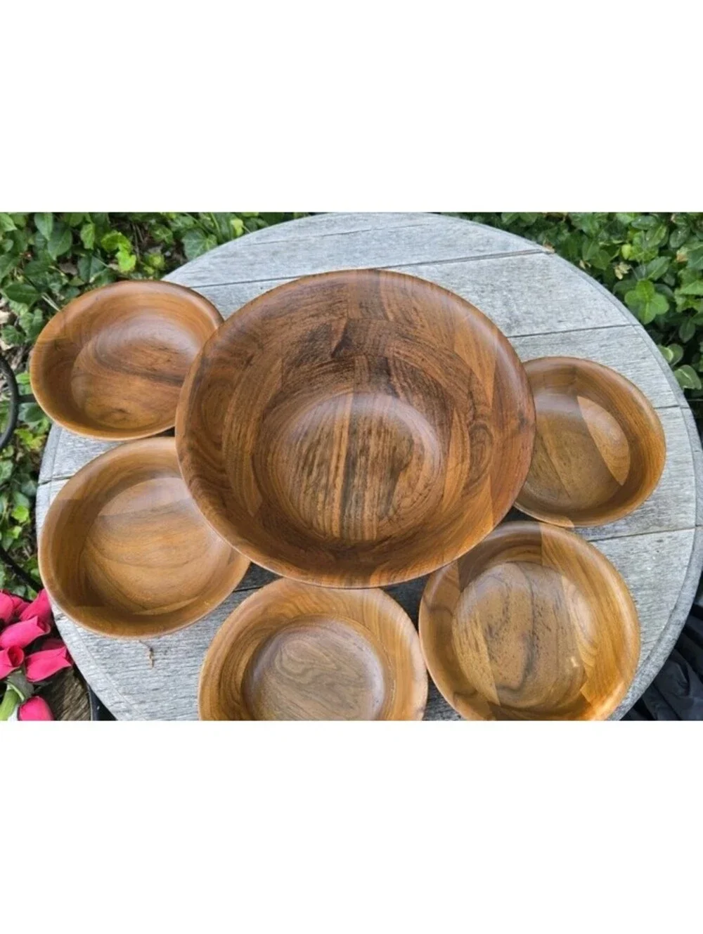 Kustom Kraft Solid Black Walnut Salad Bowl Set 6pcs Serving Bowl 5 Salad Bowls